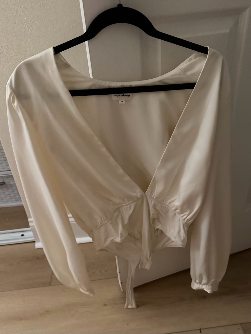 Women's Cream V-Neck Long Sleeve Bodysuit